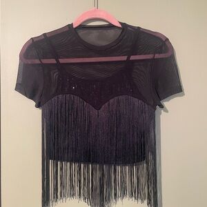 2 Piece Black Fringe Top Sz S